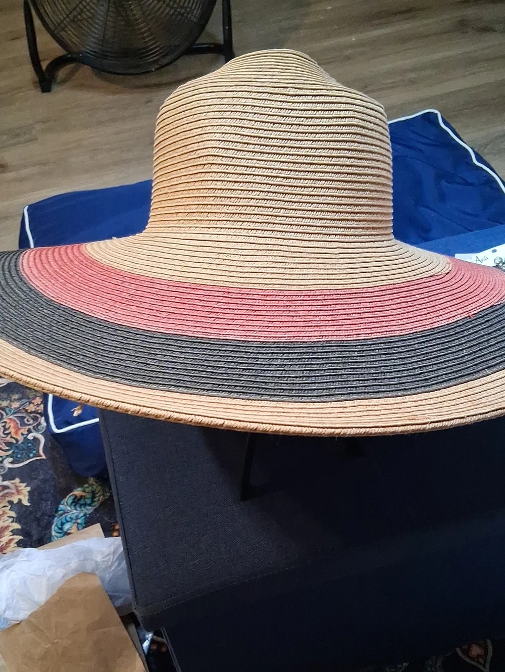 Wide Brim Straw Sun Hat with Pink and Gray Trim